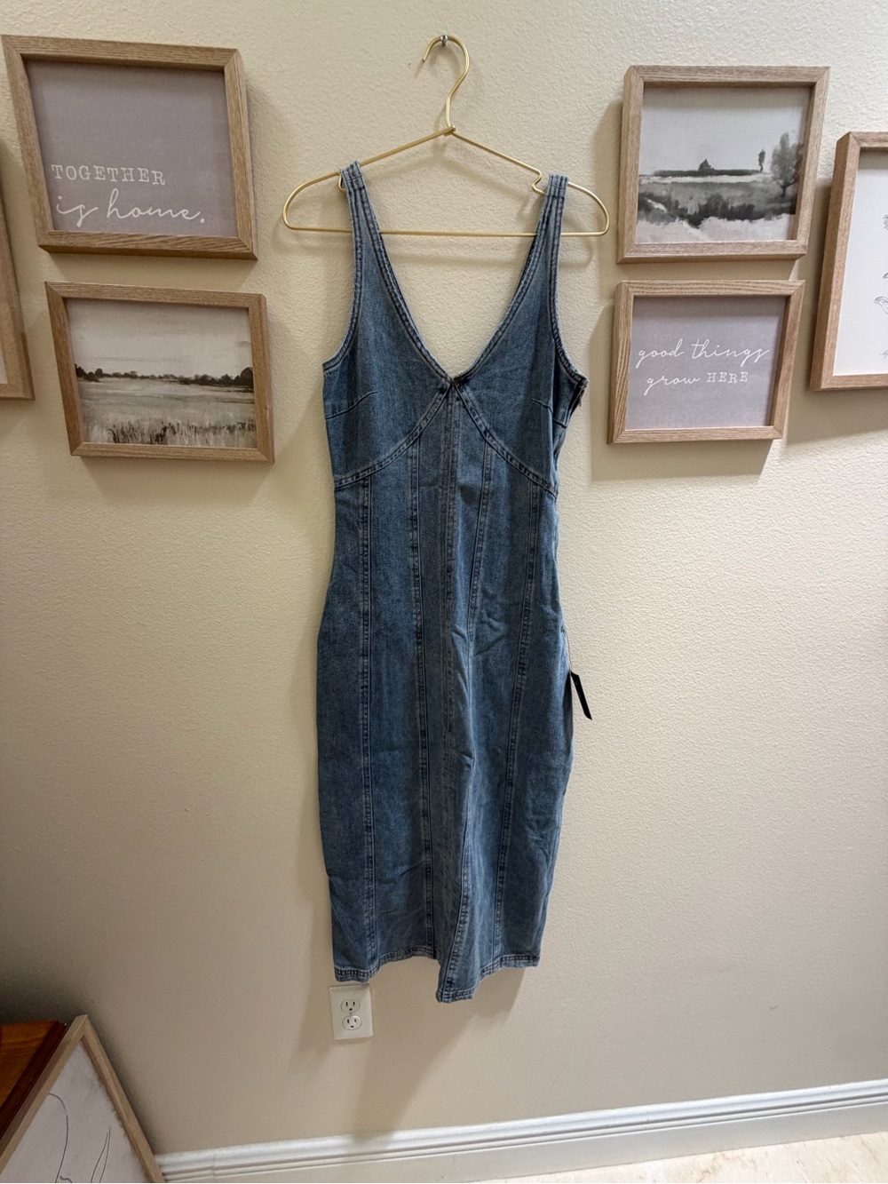 Lulu's Fitted V-Neck Denim Dress in Blue